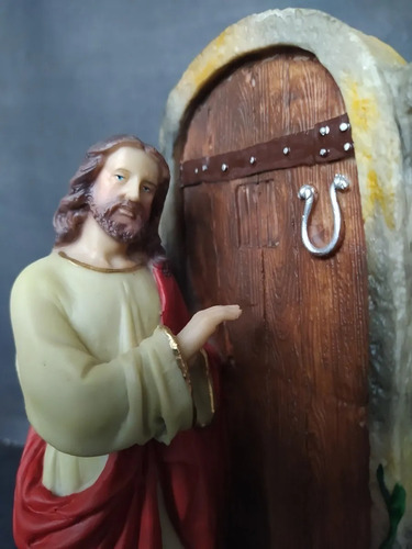 Imagem De Jesus Cristo Batendo A Porta 21 Cm Em Resina Cor Pintura A Mão
