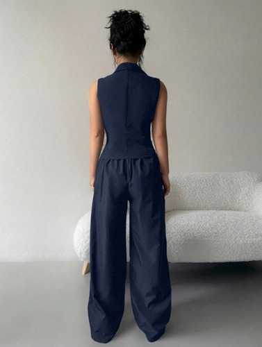 Conjunto Elegante De Chaleco Y Pantalon - Most Azul Oscuro L