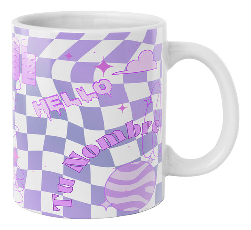 Taza Diseño Para Mujer Cuadros Estrellas Tu Nombre