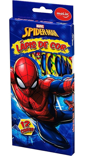 Imagem 1 de 2 de Lápis De Cor 12 Cores Homem Aranha - Molin