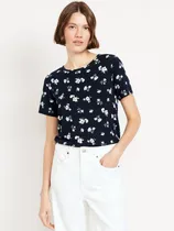 Comprar Playera Azul Con Cuello Redondo Estampada Mujer Old Navy