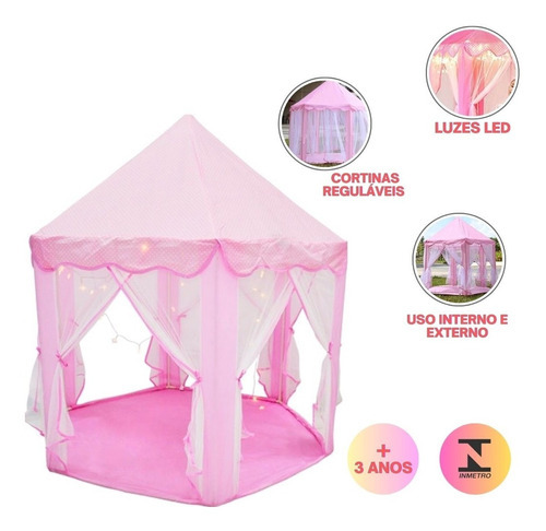 Cabaña para niños, carpa, luces iluminadas para casa de niña, 3 m, color rosa