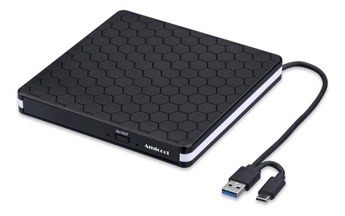 Grabadora Portatil Amicool Usb 3.0 Typo-c Cd/dvd-rw Negro