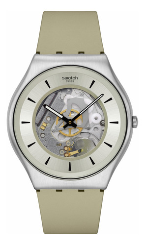 Reloj Swatch Quartzicle Ss07s145 Correa Beige Bisel Gris Fondo Beige