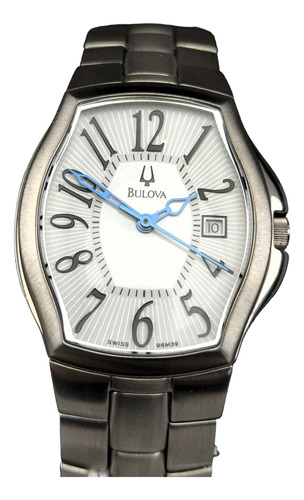 Reloj Bulova Tonel Acero Plateado Fondo Blanco Suizo Mujer