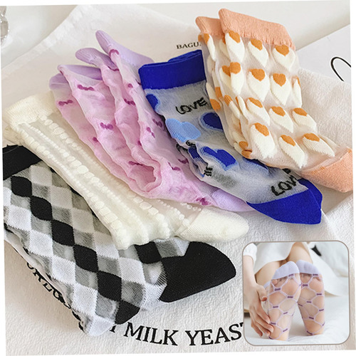 Calcetines Transparentes Para Mujer,5pcs De Verano De Encaje