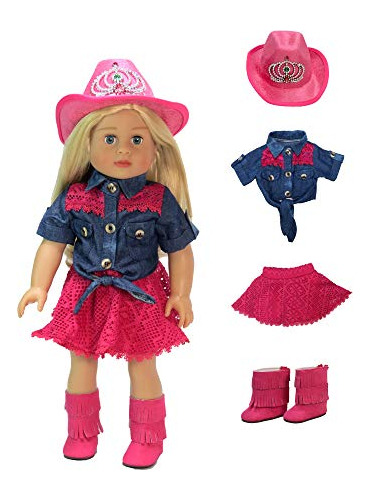 American Fashion World Hot Pink Cowgirl Outfit For 18-inch D
