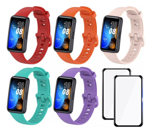 5 Correa Silicona Compatible Para Huawei Band 8 + 2 Micas
