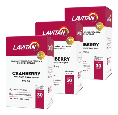 Kit 3 Lavitan Cranberry 500mg Com Vitamina A Zinco E Selênio Sabor Sem Sabor