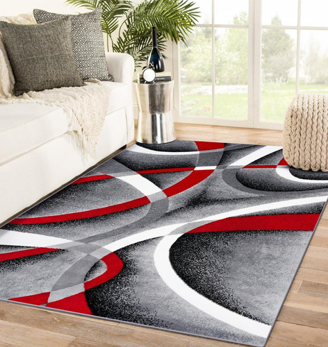 2305 alfombra Abstracta Moderna Roja, Negra, Y Beige, Polip