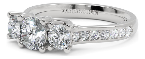 Anel De Noivado 3 Pedras Em Ouro 18k 1,1 Ct Com Moissanites
