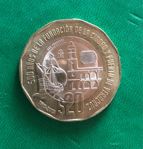 Moneda 20 Pesos Mexicanos Conmemoración Veracruz 500 Años