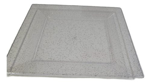 Plato Plastico Luxe Cuadrado Grande Con Glitter X 10 U Color Transparente Con Glitter Plateado