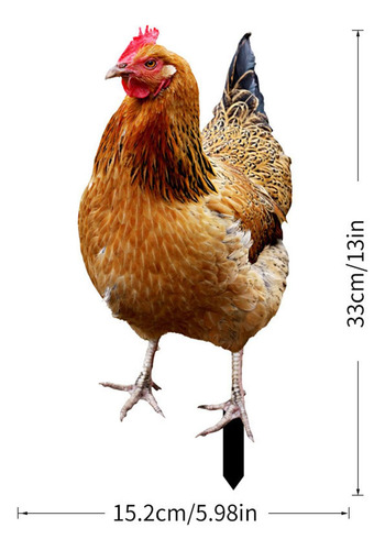Estatua De Gallina, Estaca De Jardín, 33x15,2x0,1 Cm