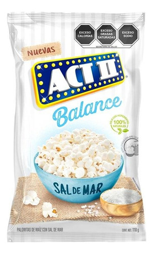 4 Pza Palomitas De Maíz Act Ii Balance Sabor Sal De Mar 110