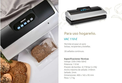 Imagen 6 de 7 de Envasadora Al Vacío Neovac 110 + 4 Rollos 15cm X 5 Metros