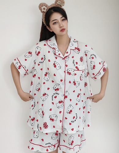 Pijama De Verano Para Mujer Con Diseño De Gato Hello Kitty