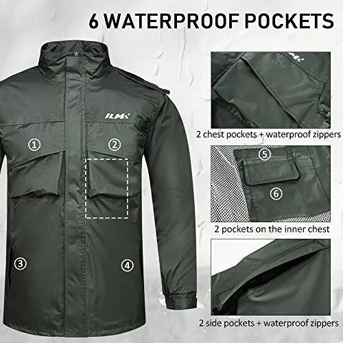 ILM traje de lluvia para motocicleta, impermeable, 6 bolsillos, 2 piezas,  chaqueta y pantalones, para hombre