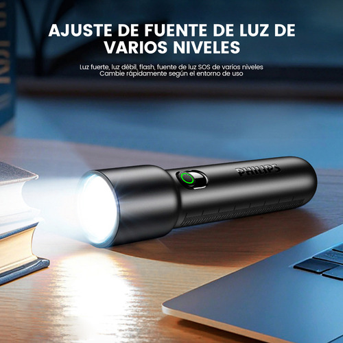 Philips Linterna Tactica Linternas Potentes Led Recargable Impermeable 110lm 3w Negro Sfl-1235