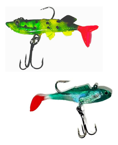 Señuelo Mojarra De Silicona Lastrada 6 Cm. 10 Gr. 2 Anz Verde Con Rojo Y Negro