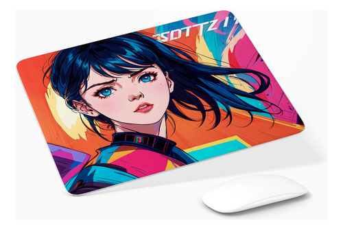 Mouse Pad Em Tecido 21,5 X 17,5 - Anime Girl - Azul Laranja