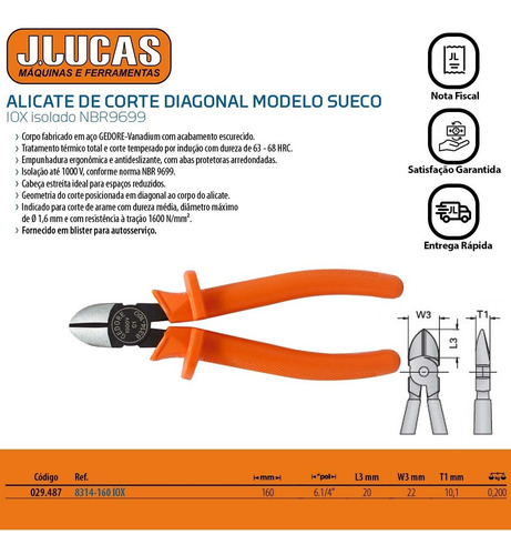 Imagem 2 de 3 de Alicate Corte Diagonal 6.1/4 Isolado 1000v 8314-160 Gedore