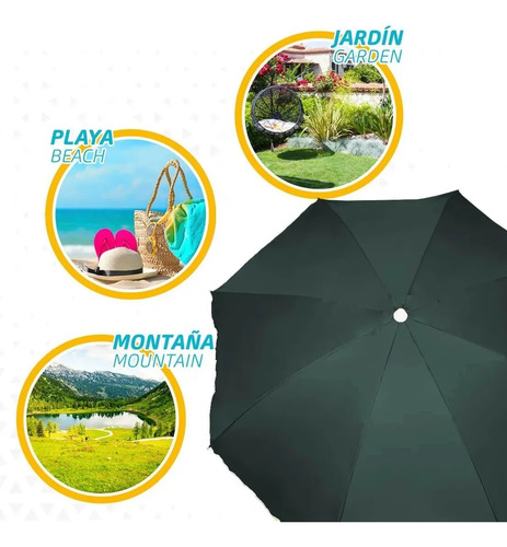 Sombrilla De Playa Jardín De 1.8m Reforzada + Funda Verde