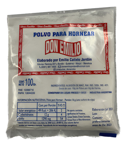 Polvo Para Hornear Don Emilio X 100 G