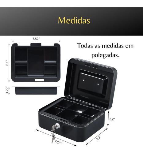 Cofre De Metal Cash Box Segurança Proteja Seu Dinheiro Jóias Cor Preto