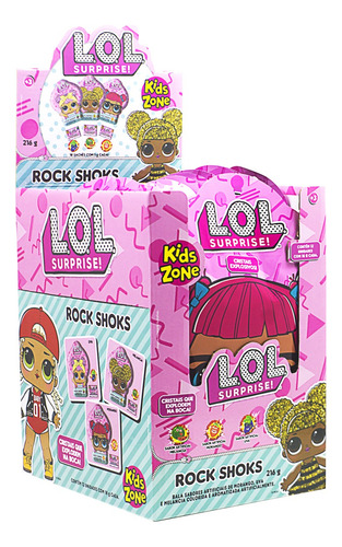 Bala Kids Zone Rock Shoks L.O.L. Surprise! melancia, morango ou uva sem glúten 18 g