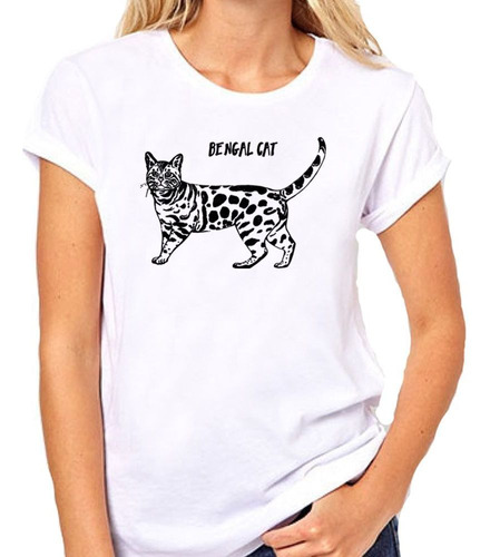 Remera De Mujer Gato De Bengala Bengal Cat Vector M2