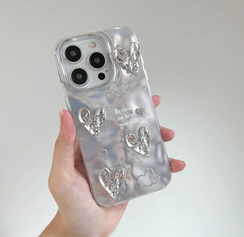 Funda Diseño Corazón Plateado Declear Para iPhone 15 Pro Max