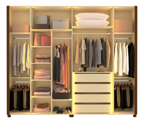 Guarda Roupa Reflecta 6 Portas Led Innova Castanho - Gelius
