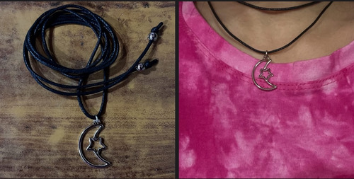 Collar Choker Cordón Con Dije Negro Luna Con Estrella