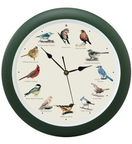 Reloj De Pared Con Pájaro Cantante 13 Pulgadas (verde)