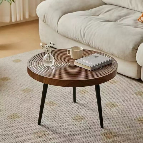 Juego Mesa De Centro Lateral Living Redonda Madera Marrón