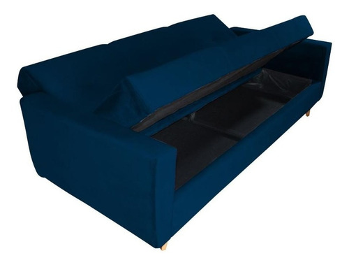 Sofá Cama 3 Lugares Com Báu Quartzo Reclinável - Larbelle Cor Azul