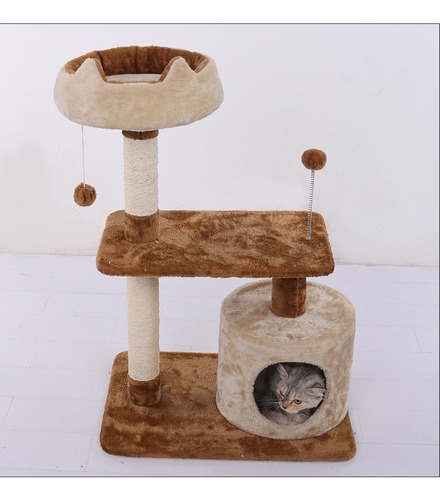 Imagen 5 de 7 de Rascador Torre 78cm Gatos Casa Cama Terciopelo + Juguete