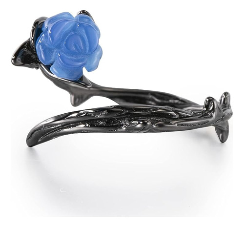 Anillo Rosa Azul Anillo Flores Espinas Negras Anillos Plata