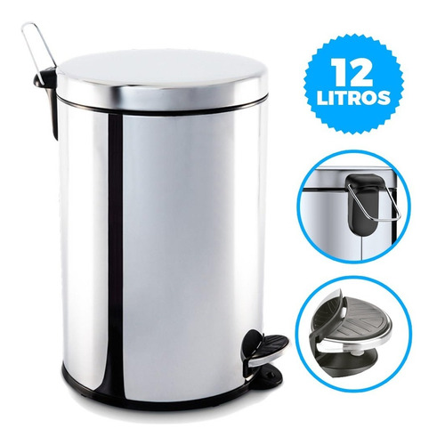 Lixeira Com Pedal Brinox 12 Litros Ø25 X 41cm Inox 3040/203