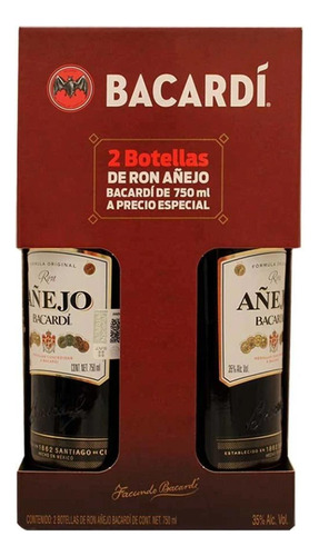 Pack De 2 Ron Bacardi Añejo Bipack 750 Ml