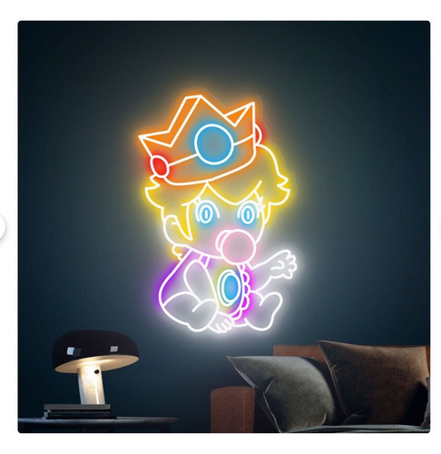 Letrero Led Neon Princesa Peach Mario Bebe Alto 70cm 