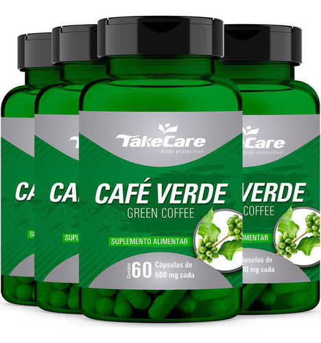 Café Verde 500mg 60cps Take Care Kit 4 Potes