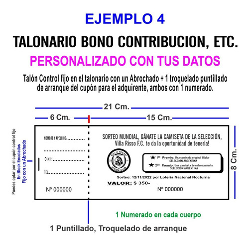 1000 Rifas Sorteo Bono Colaboración Con Tu Texto + Logo 8x21