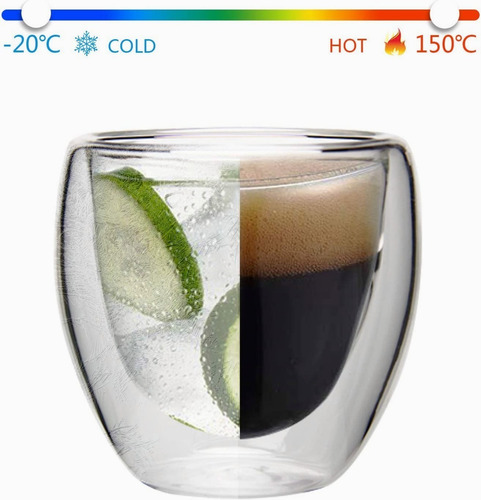 Imagen 3 de 7 de Set 2 Tazas De Vidrio Aislado 80 Ml Doble Pared Cafe, Té