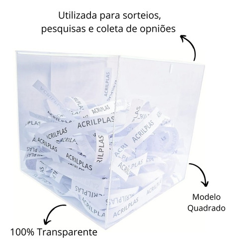Urna Quadrada Caixa Acrílico Transparente 20cm X 20cm