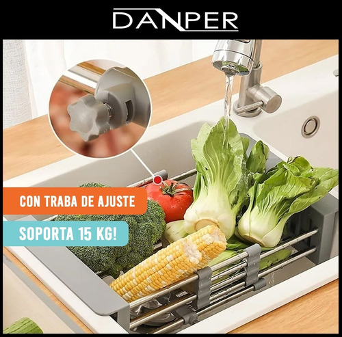 Imagen 2 de 10 de Secaplatos Extensible Para Bacha Pileta Escurridor Vasos Verduras Frutas Platos Acero Secaplato