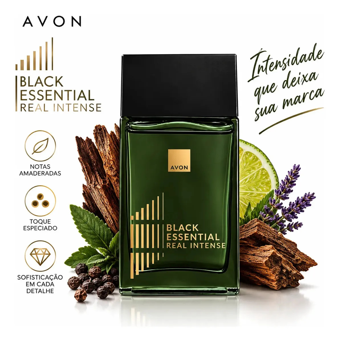 Perfume Deo Colônia Avon Black Essential Real Intense 100ml