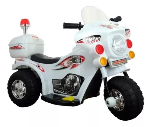 Moto eletrica triciclo infantil policial com iluminacao