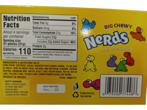 Nerds Big Chewy Frutales Envasado 1 Caja De 113g